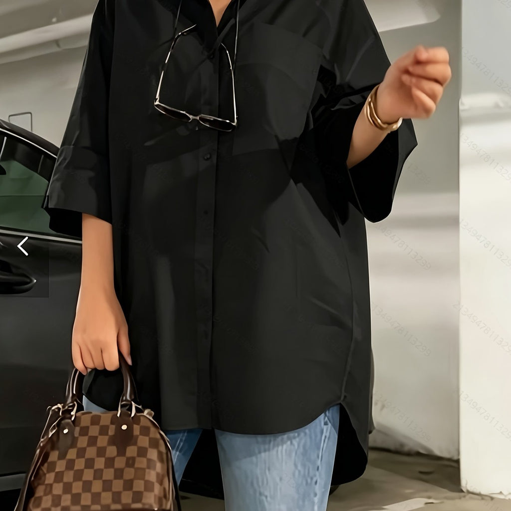 Chemise grande taille, coupe oversize, poches pratiques — composition : 100% Polyester