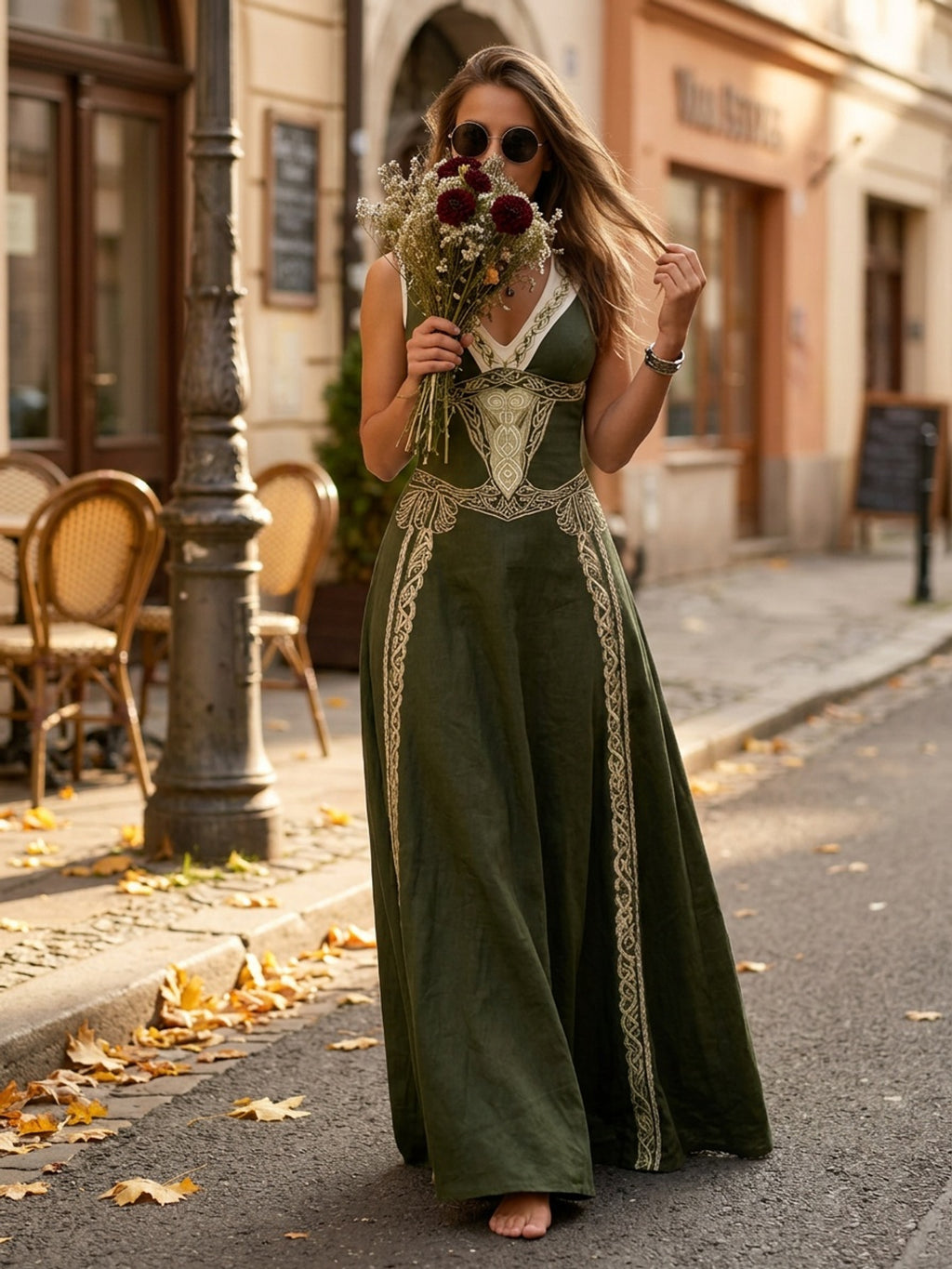 Robe longue grande taille — Entrelacs celtiques et col en V