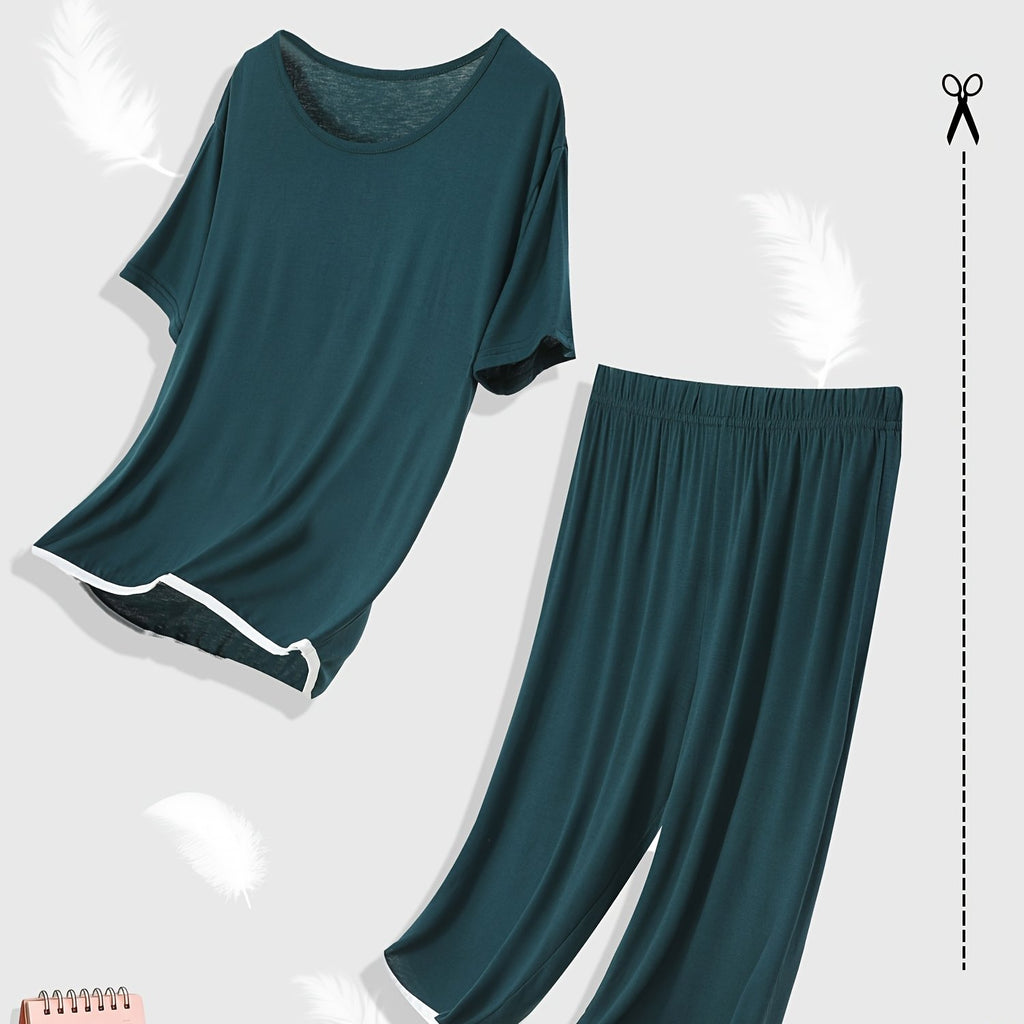 Pyjama grande taille, manches courtes, tombé fluide, tissu opaque
