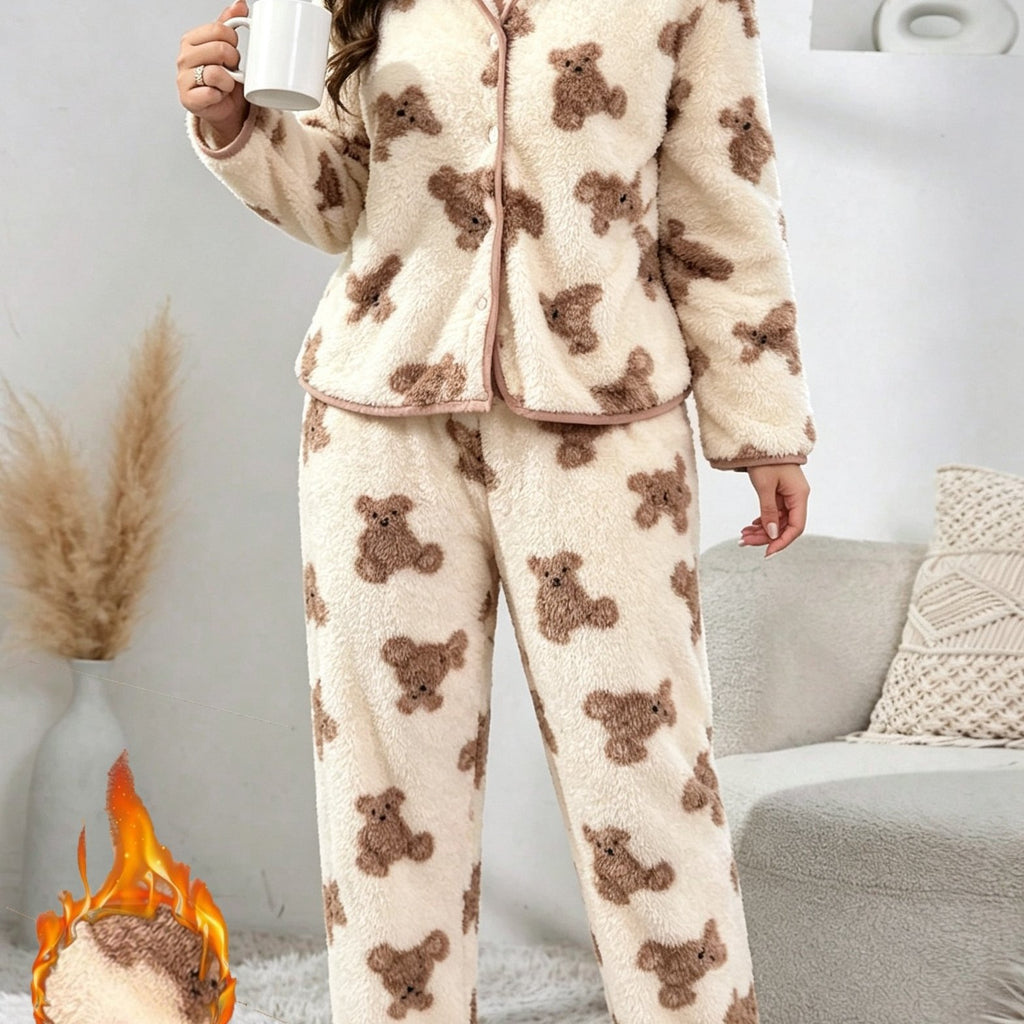 Pyjama grande taille, chaleur d'hiver, esprit décontracté — matière : polyester
