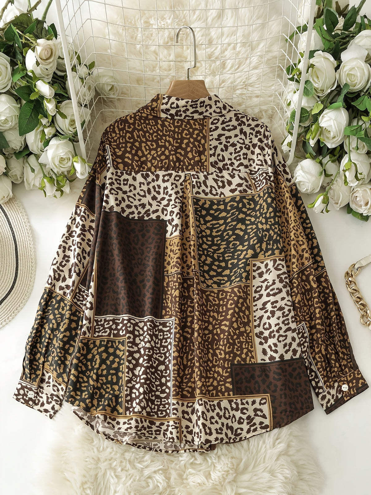 Chemise grande taille à imprimé géométrique, manches longues Image