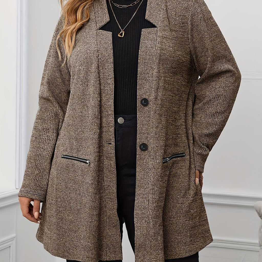 Manteau grande taille, col V, tissu opaque