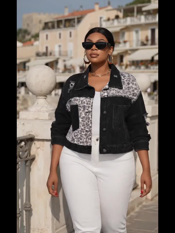 Veste grande taille, col carré, tenue franche, détail du tissu