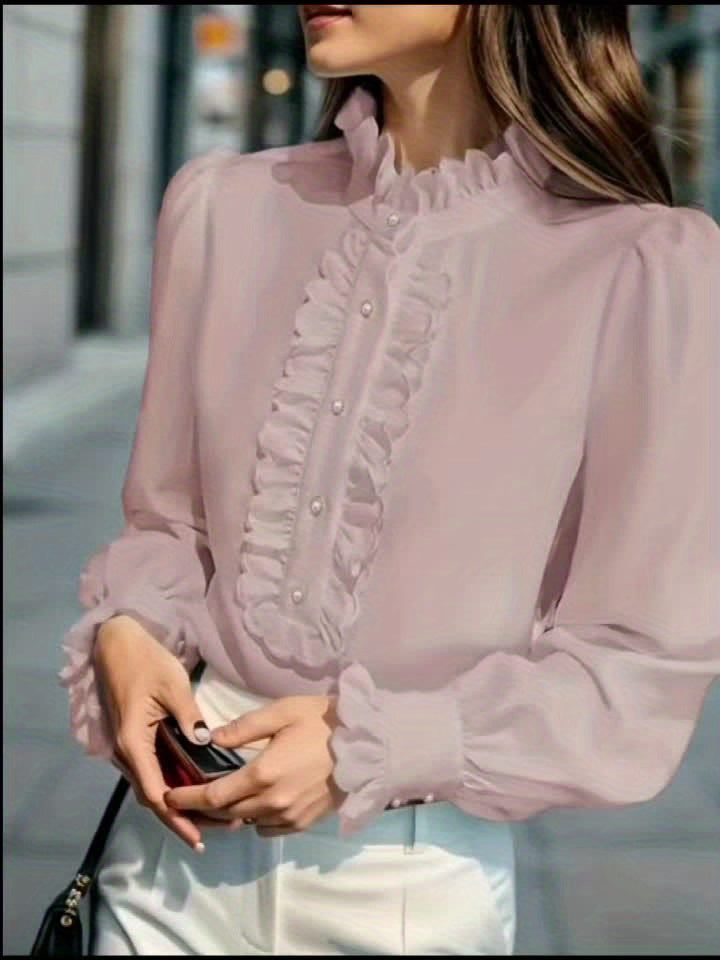Blouse grande taille, volants, détail du tissu