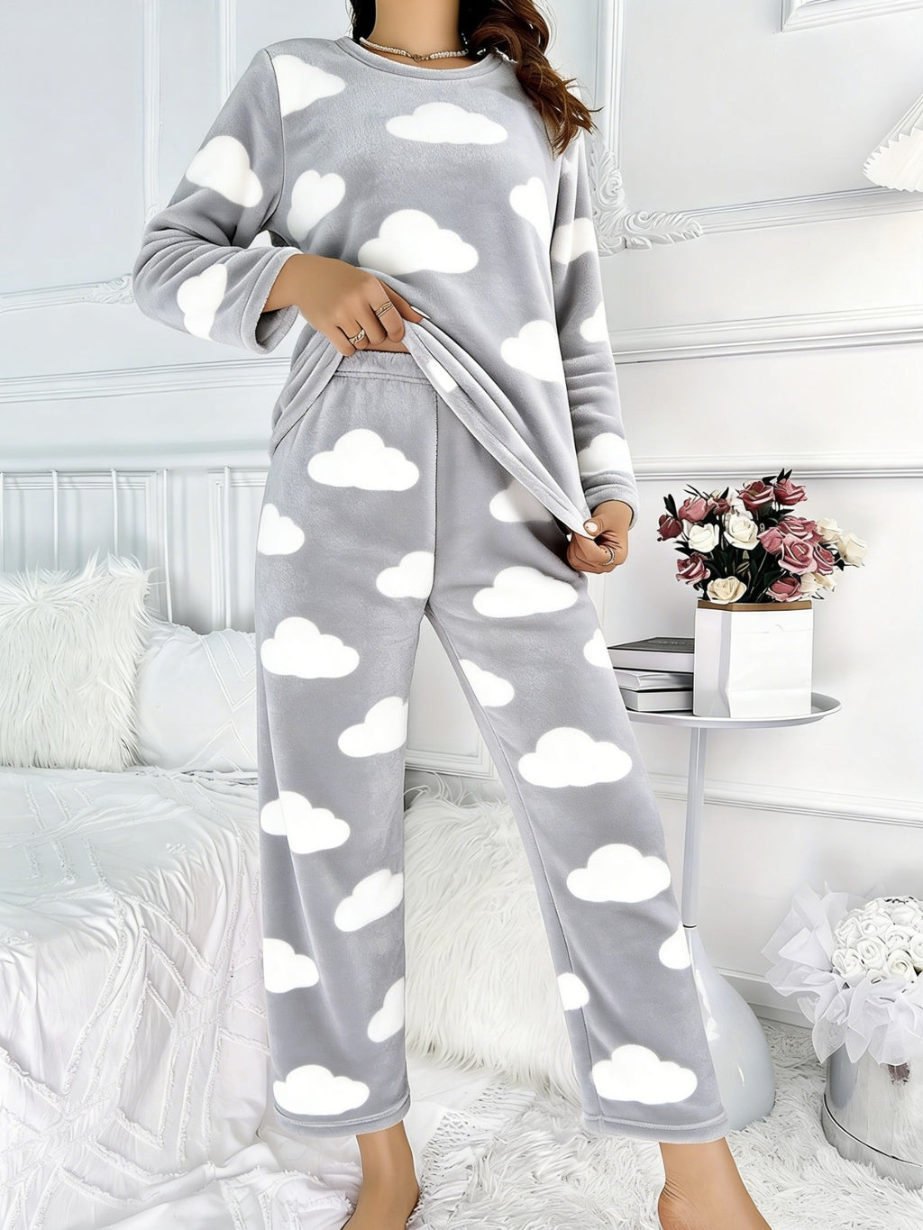 Pyjama grande taille, coupe ample, manches longues, chaleur d'hiver, vu de dos