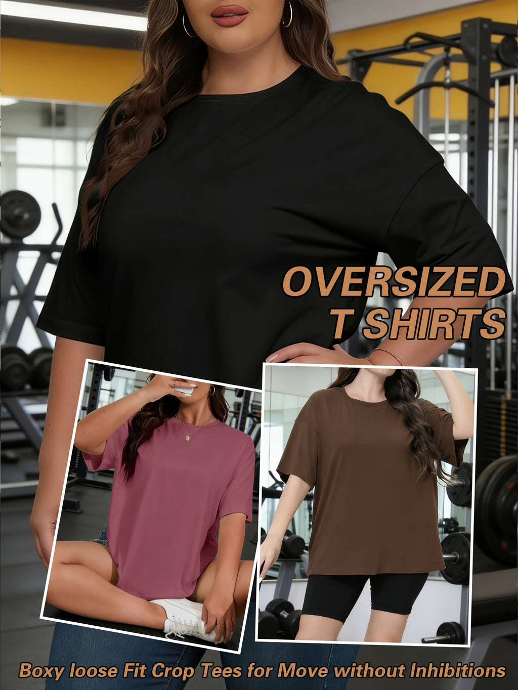 T-shirt grande taille, coupe ample, manches courtes, esprit sportif