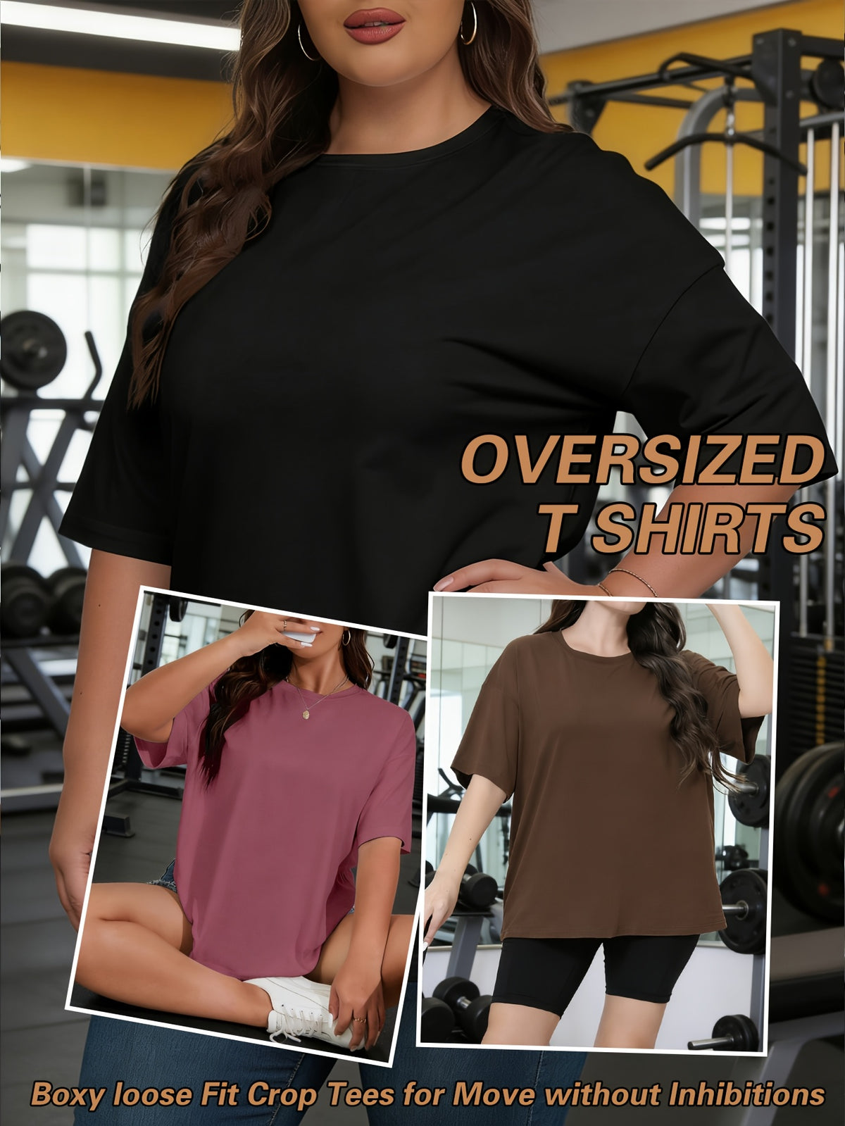 T-shirt grande taille, coupe ample, manches courtes, esprit sportif