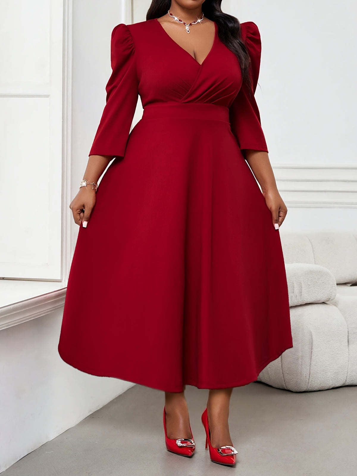 Robe patineuse grande taille — Crêpe extensible manches 3/4