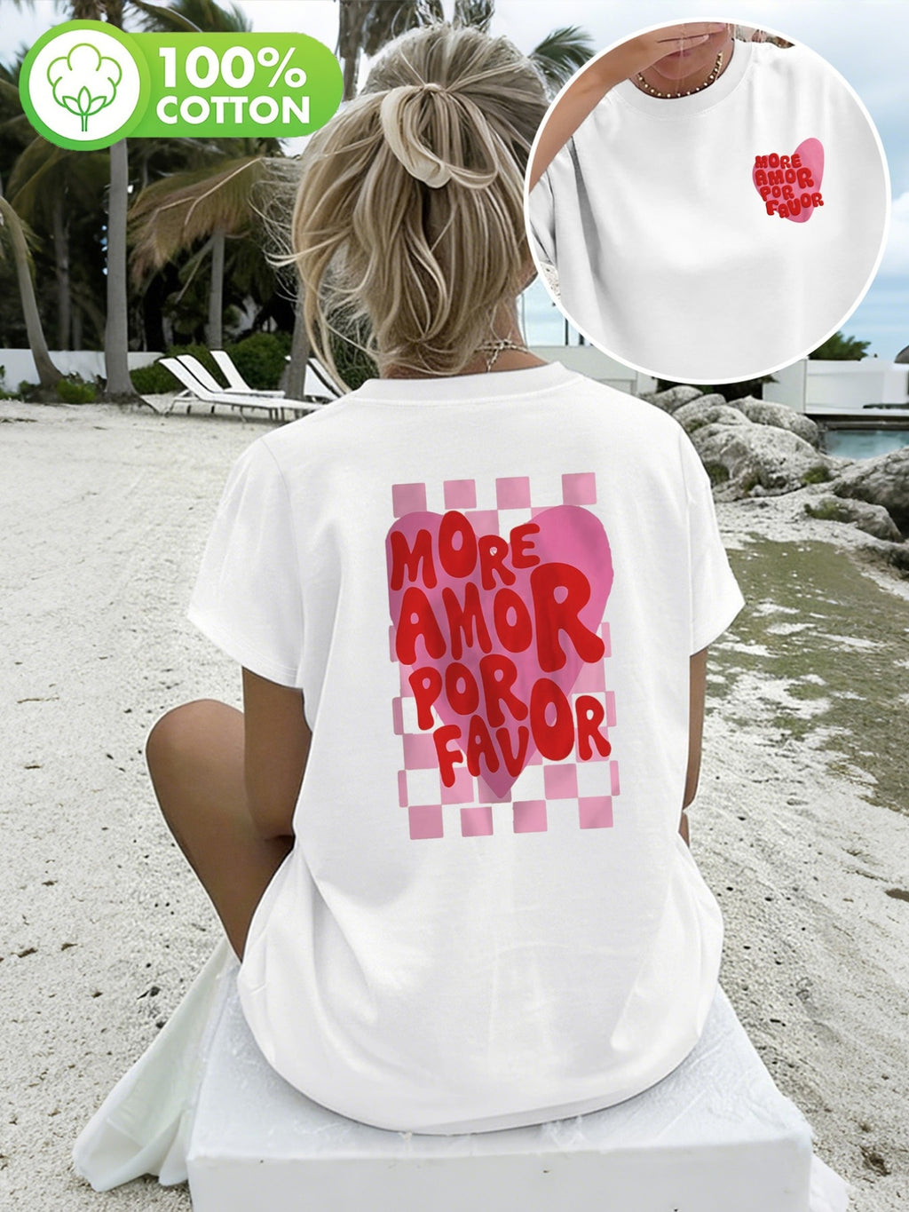 T-shirt grande taille, coupe ample, col rond, manches courtes, vu de dos
