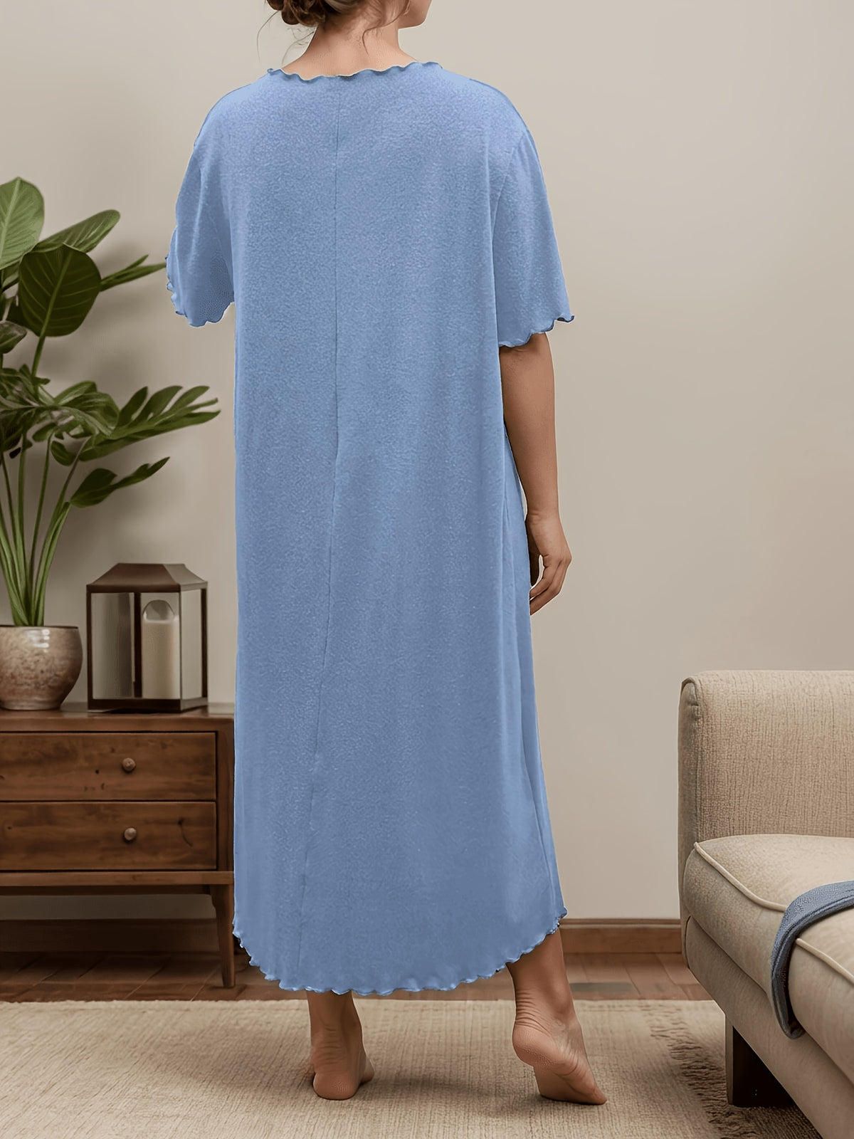Chemise de nuit grande taille — Liseré ivoire et trois nœuds