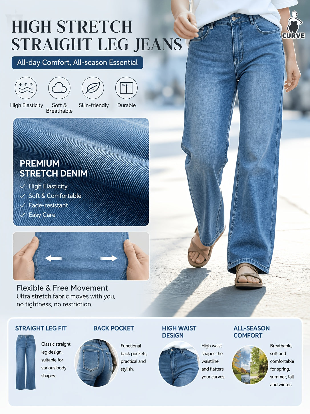 Jean grande taille, coupe oversize, ceinture assortie, tenue franche — composition : 71% Coton, 27% Polyester, 2% Élasthanne Image