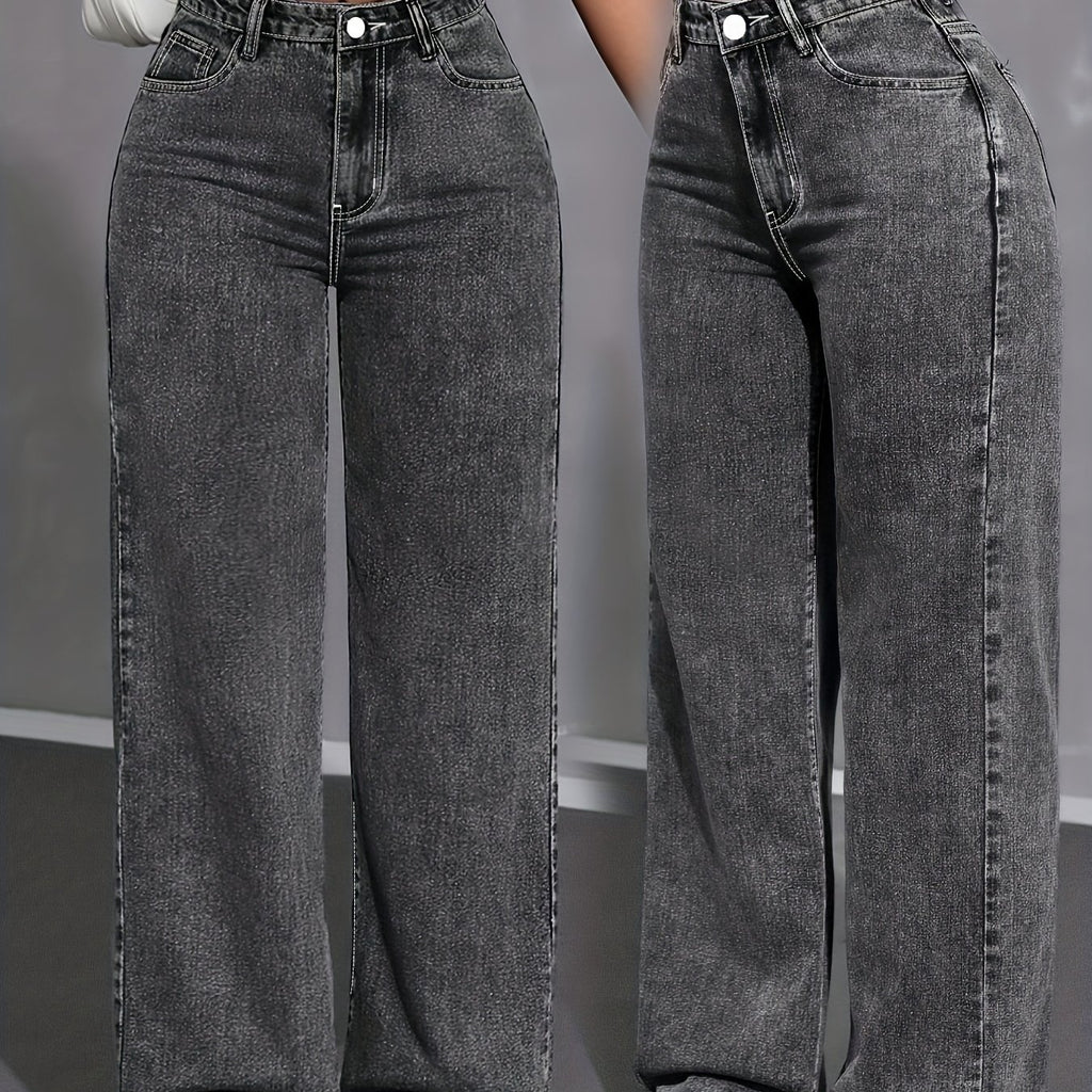 Jean grande taille, coupe oversize, ceinture assortie, tombé fluide — matière : viscose