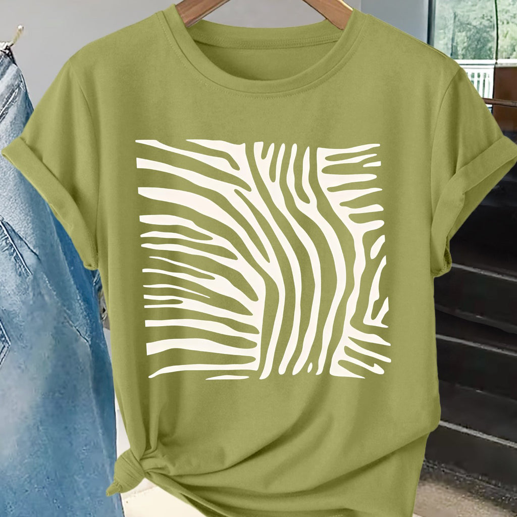 T-shirt grande taille à imprimé zébré, coupe ample, manches courtes, visuel produit