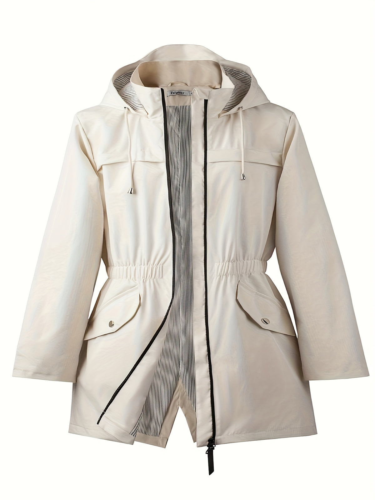 Trench grande taille, longueur midi, capuche, mise en situation