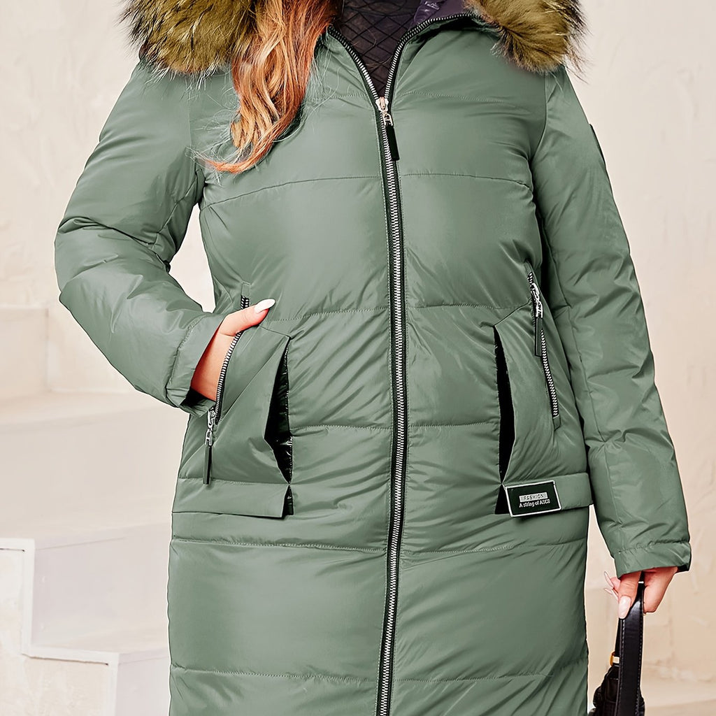 Manteau grande taille, longueur genou, capuche, tissu opaque