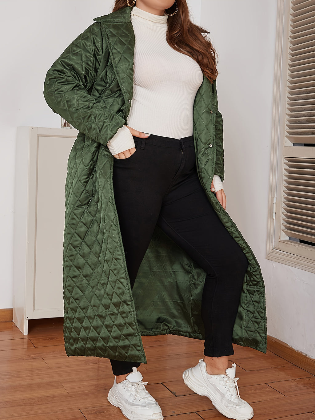 Manteau grande taille, col V, chaleur d'hiver, visuel produit