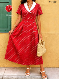 Robe midi grande taille — Imprimé à pois et revers blancs