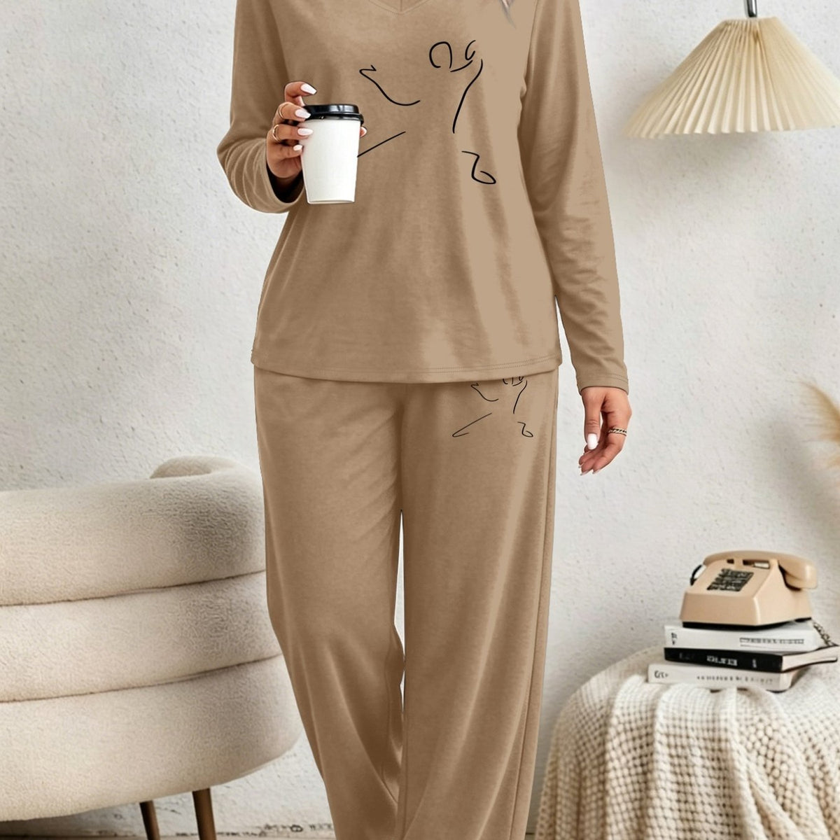 Ensemble grande taille, coupe ample, manches longues, toucher naturel — matière : coton