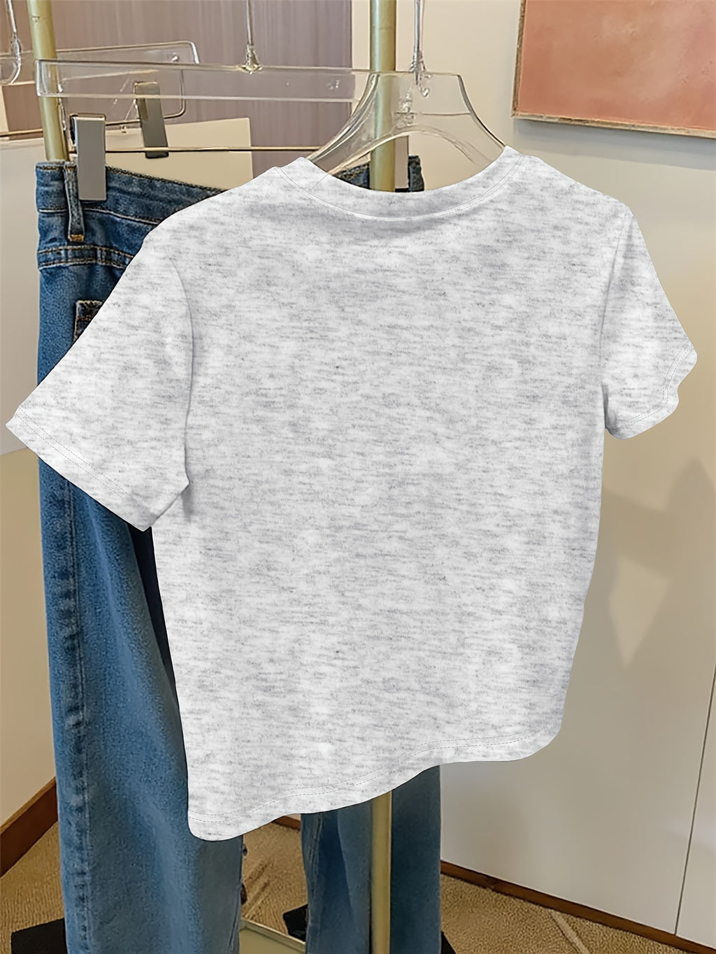 Top grande taille, col rond, manches courtes, toucher naturel, autre coloris
