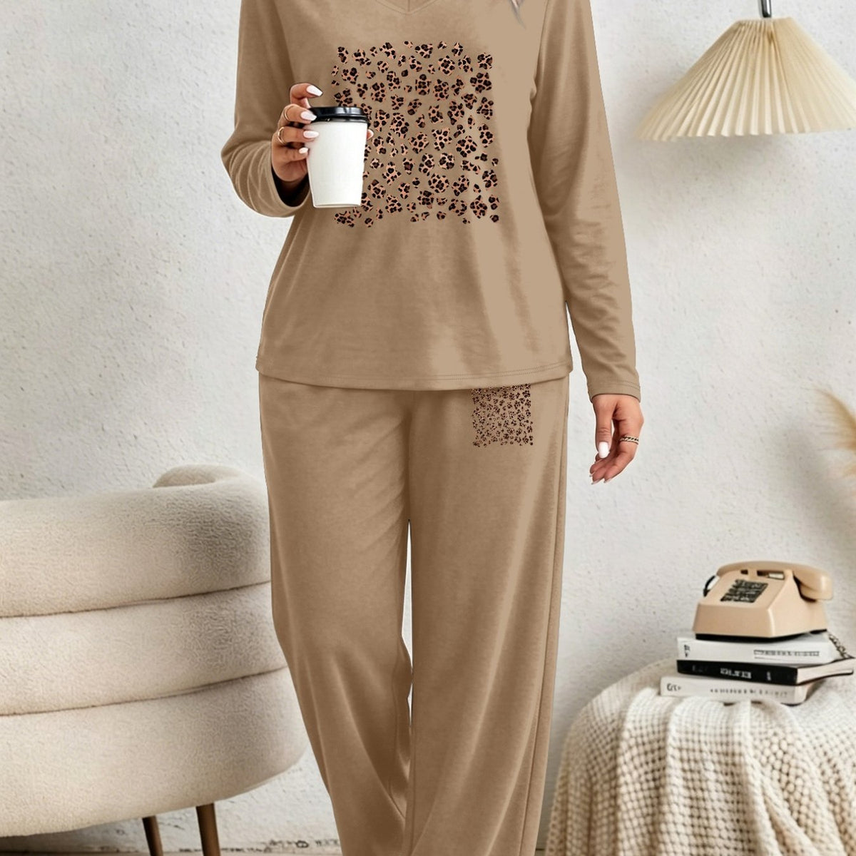 Ensemble grande taille à imprimé léopard, toucher naturel — matière : coton