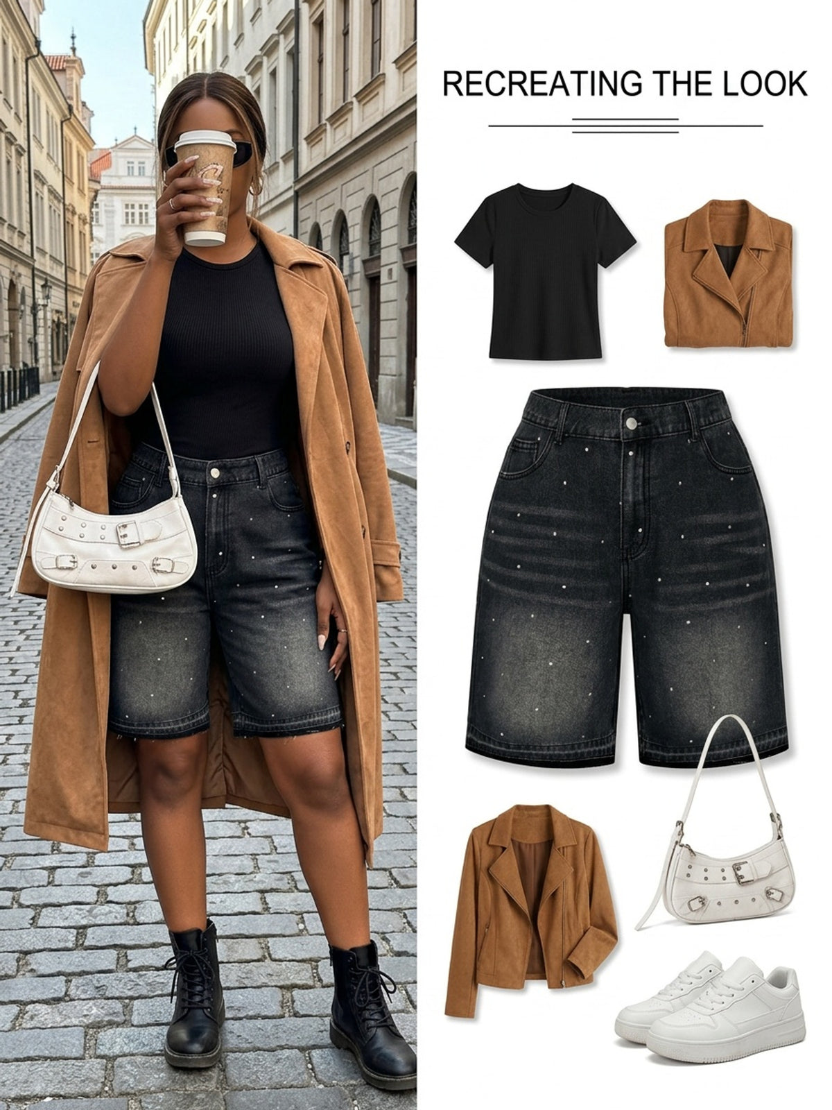 Short grande taille, coupe ample, tenue franche, porté de face