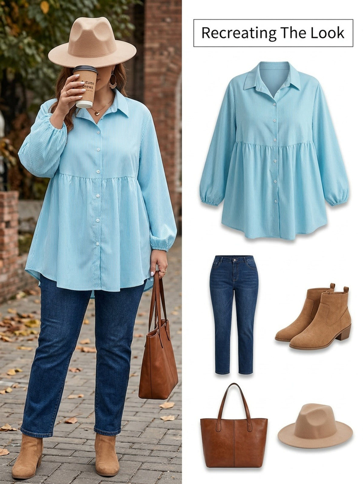 Chemise grande taille à rayures, col polo, détail du tissu