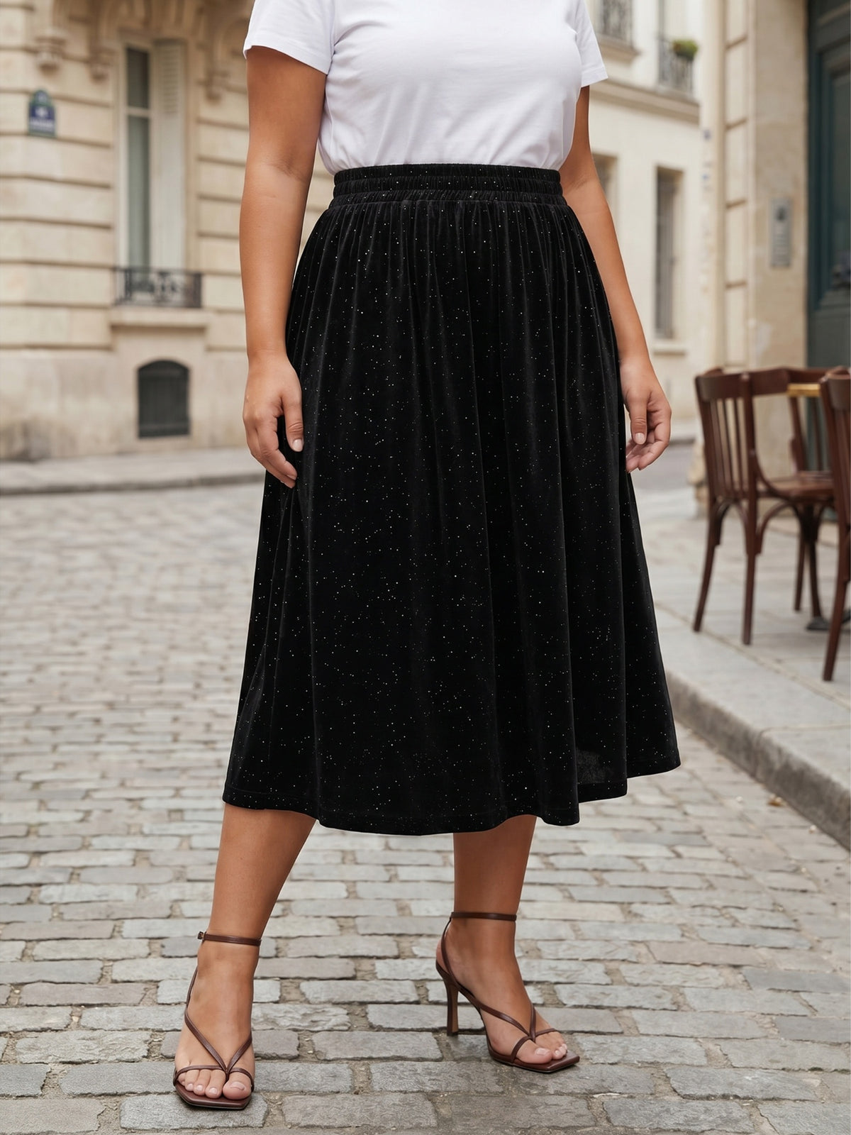 Jupe grande taille en velours, coupe droite, toucher profond, tissu opaque