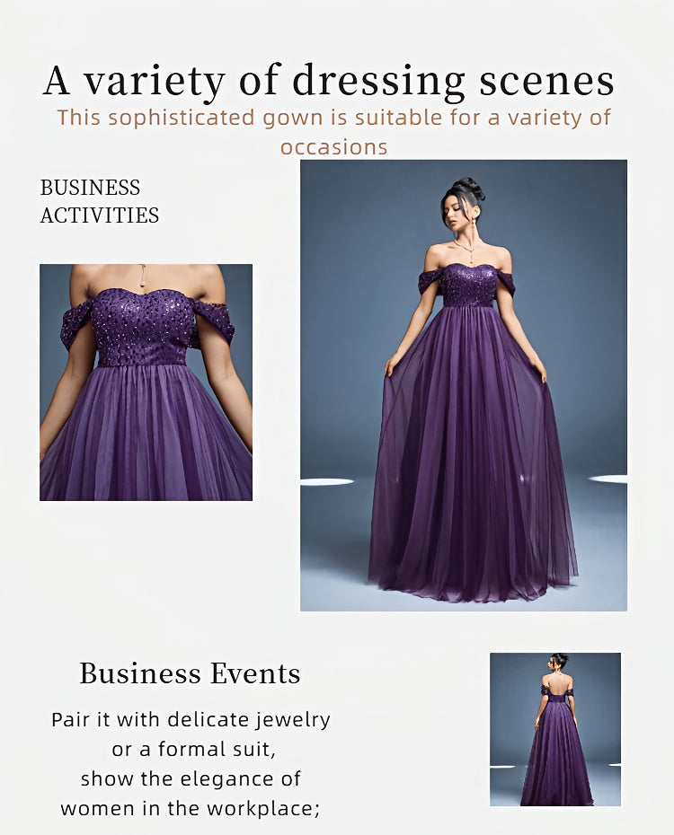 Robe de soirée grande taille — Tulle violet sequins perlés