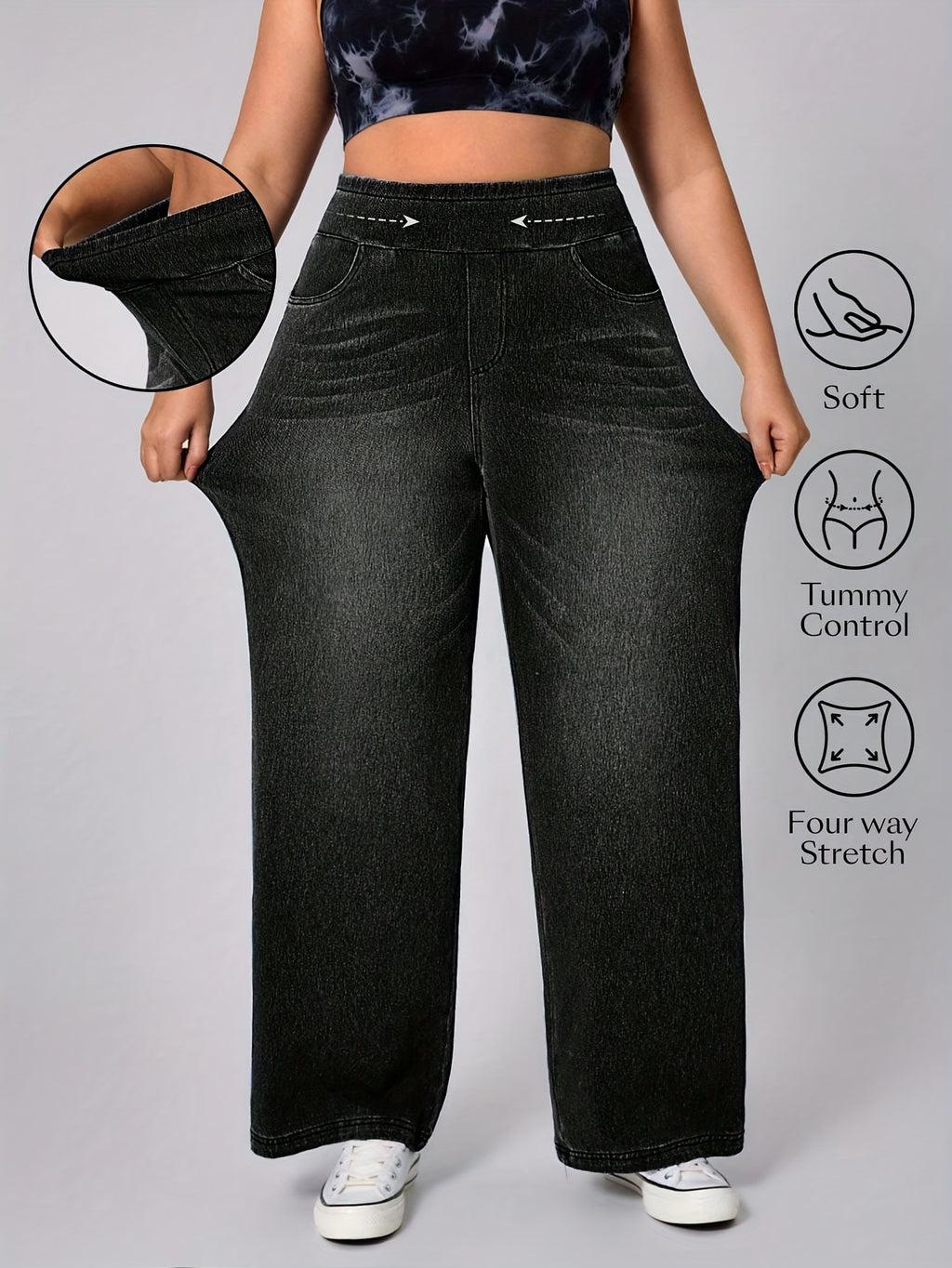 Pantalon grande taille, coupe droite, poches pratiques, toucher naturel — matière : coton