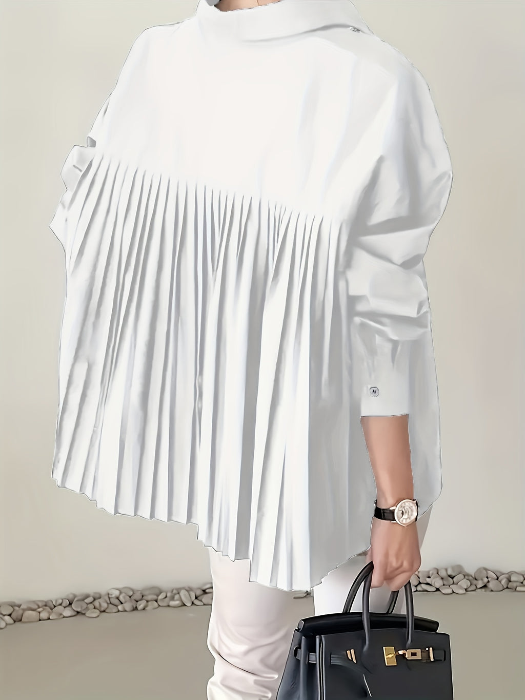 Chemise grande taille, coupe ample, pompons, manches longues, autre coloris