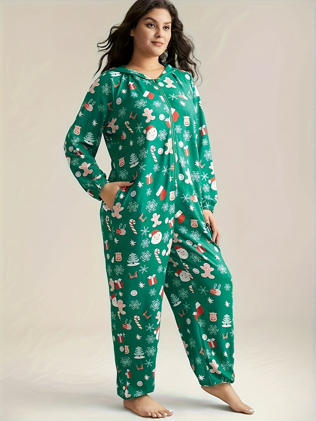 Pyjama grande taille, fermeture zippée, chaleur d'hiver, vu de dos