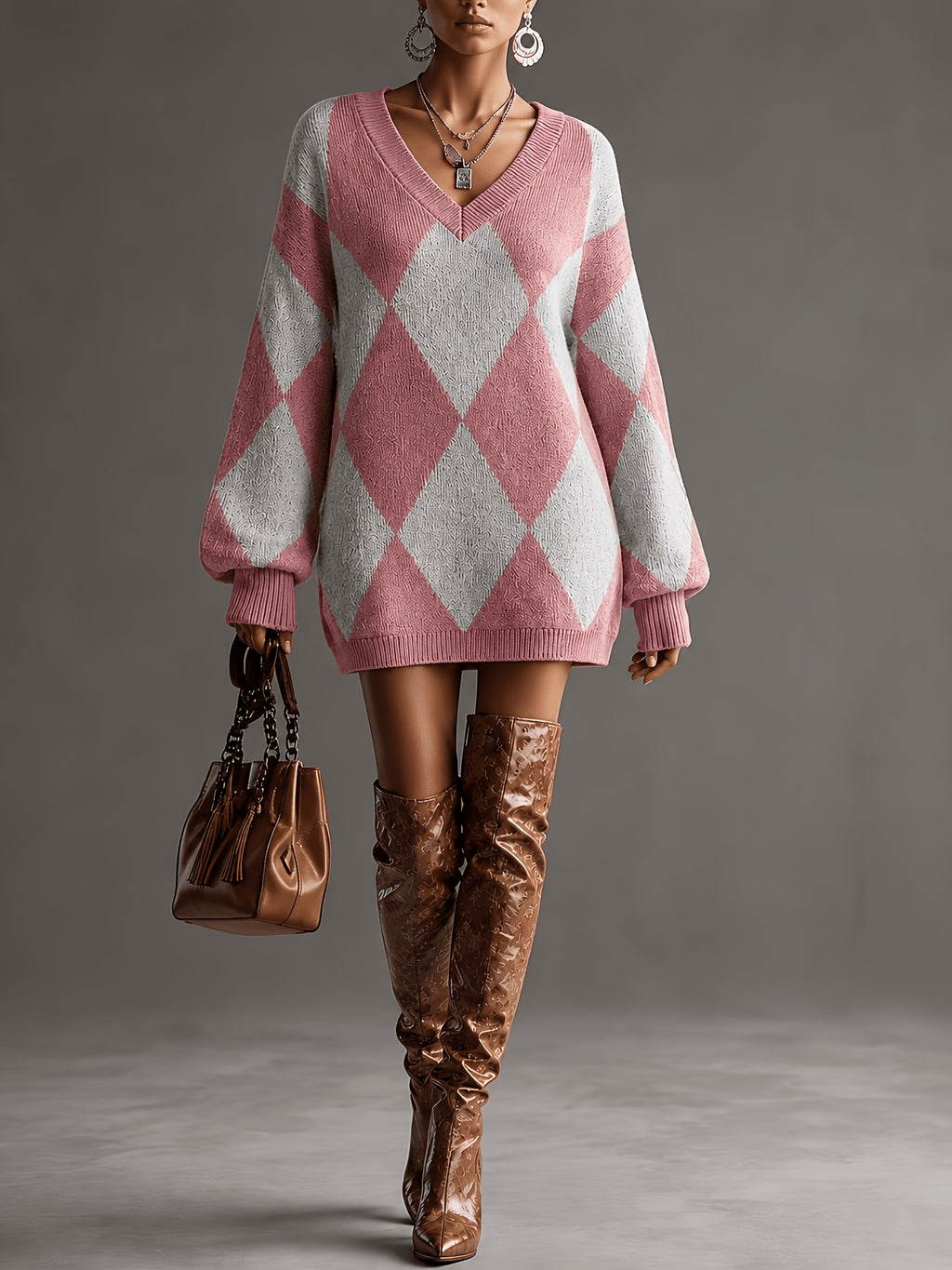 Pull grande taille en laine, coupe ample, col V, tenue chaude, autre coloris
