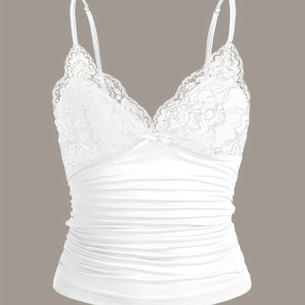 Débardeur grande taille en dentelle, effet ajouré, plissé — composition : 100% Polyester