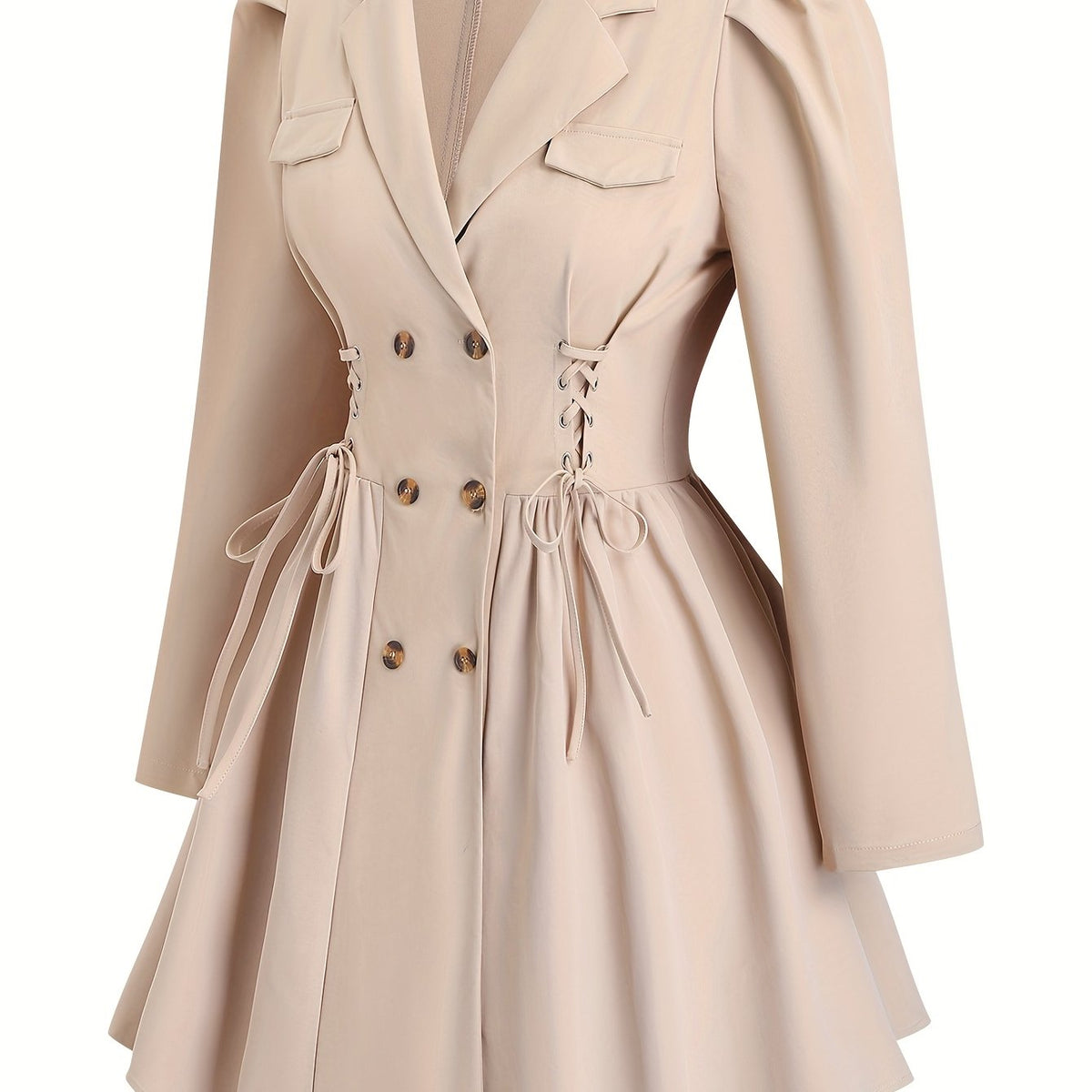 Trench grande taille, col à revers, boutonnage, allure élégante — matière : polyester Image