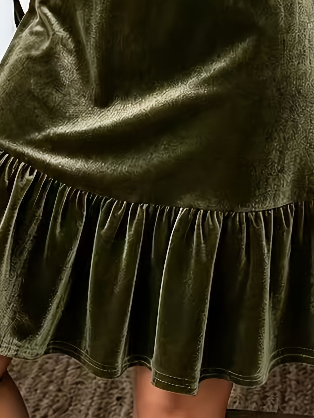 Robe grande taille en velours, coupe ample, volants, toucher profond