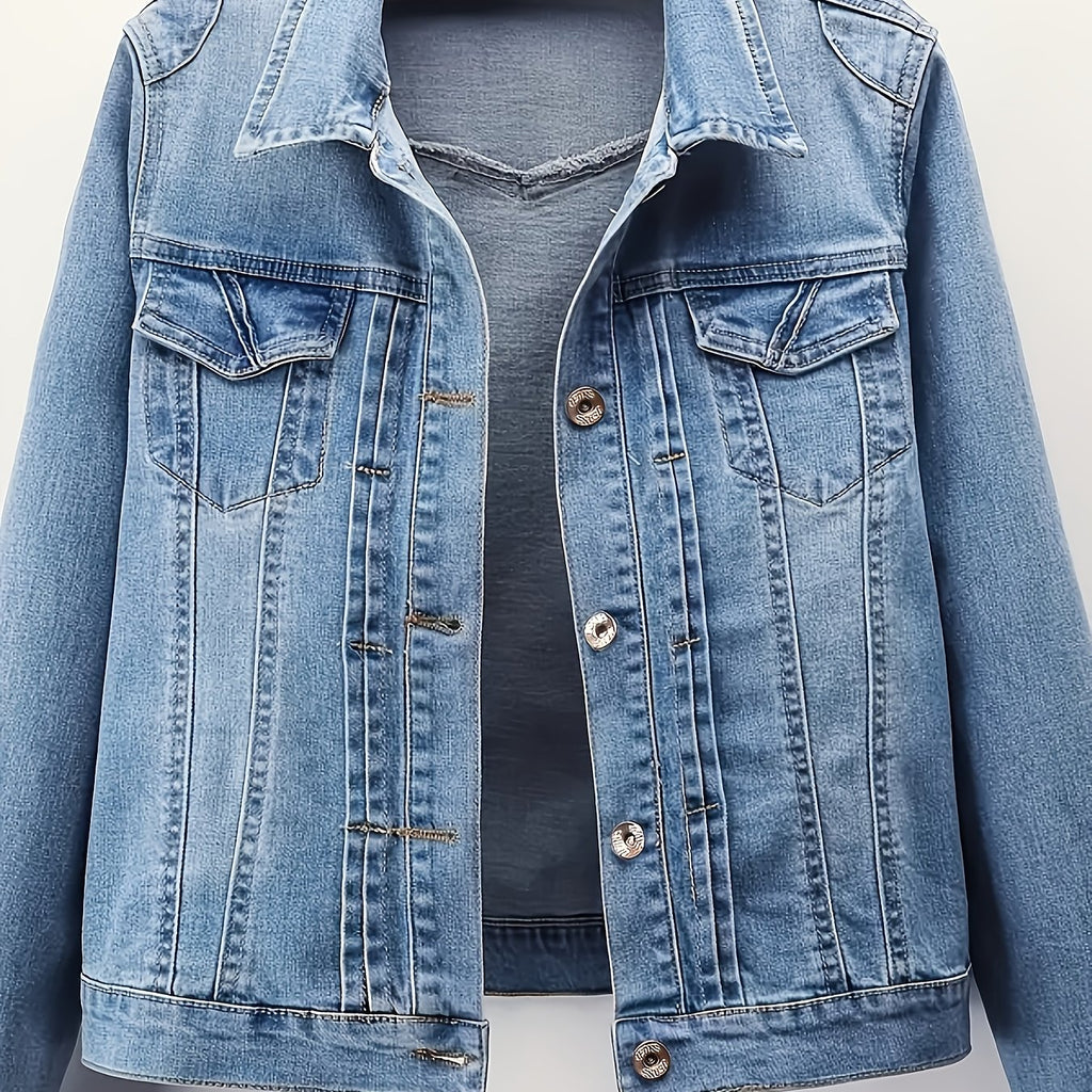 Veste grande taille, coupe ajustée, manches longues, tenue franche — matière : denim
