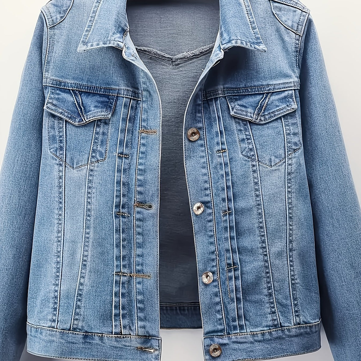 Veste grande taille, coupe ajustée, manches longues, tenue franche — matière : denim Image
