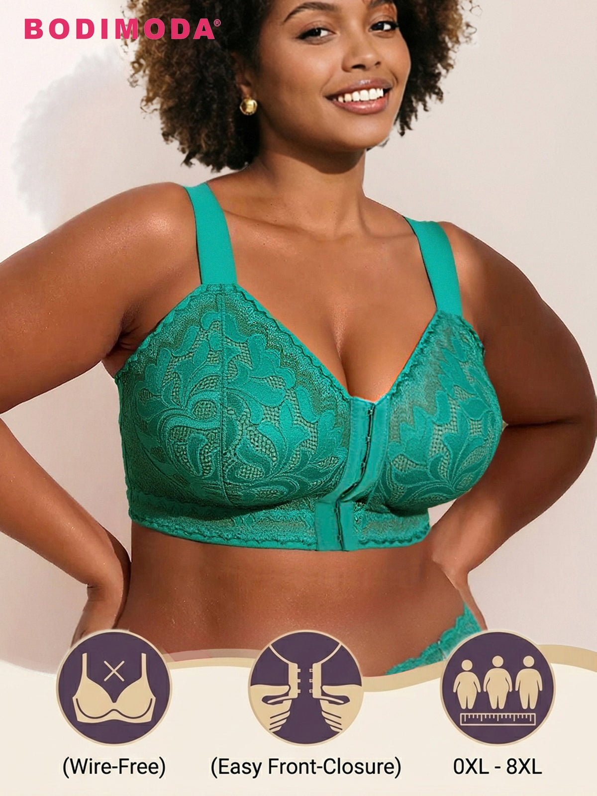 Soutien-gorge grande taille, fermeture devant et dos résille