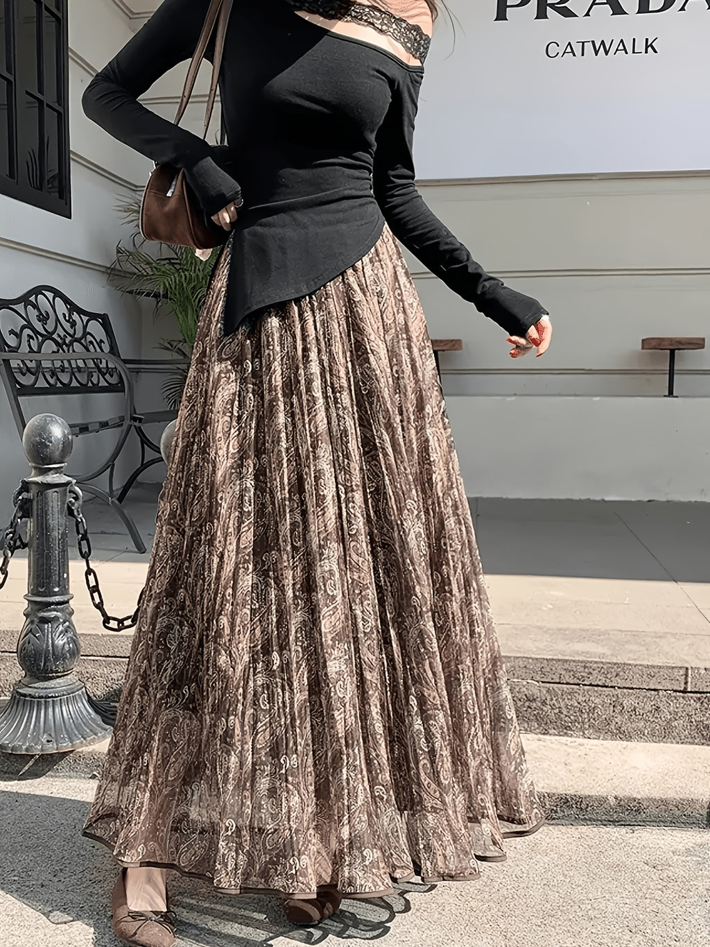 Jupe grande taille à imprimé fleuri, coupe évasée, esprit décontracté, tissu opaque