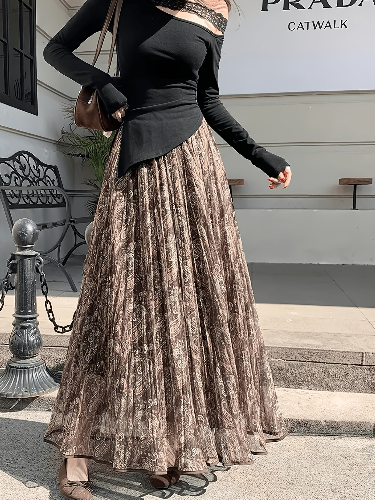 Jupe grande taille à imprimé fleuri, coupe évasée, esprit décontracté, tissu opaque