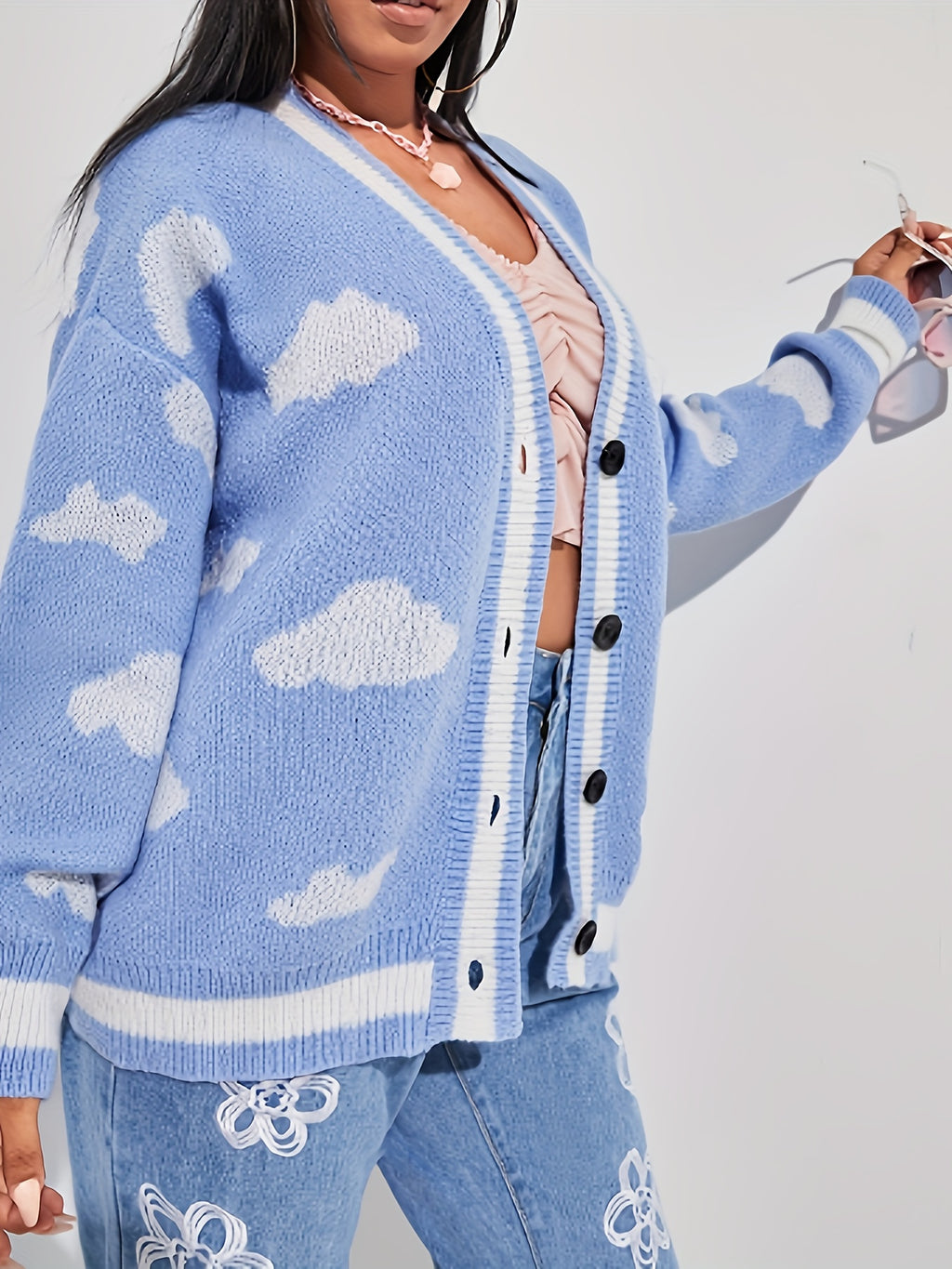 Pull grande taille à imprimé géométrique, coupe oversize, chaleur d'hiver, détail du tissu
