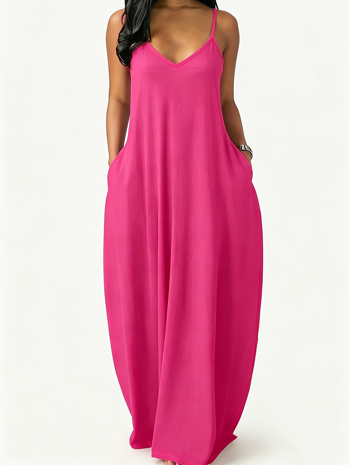 Robe longue grande taille — Fines bretelles et poches profondes