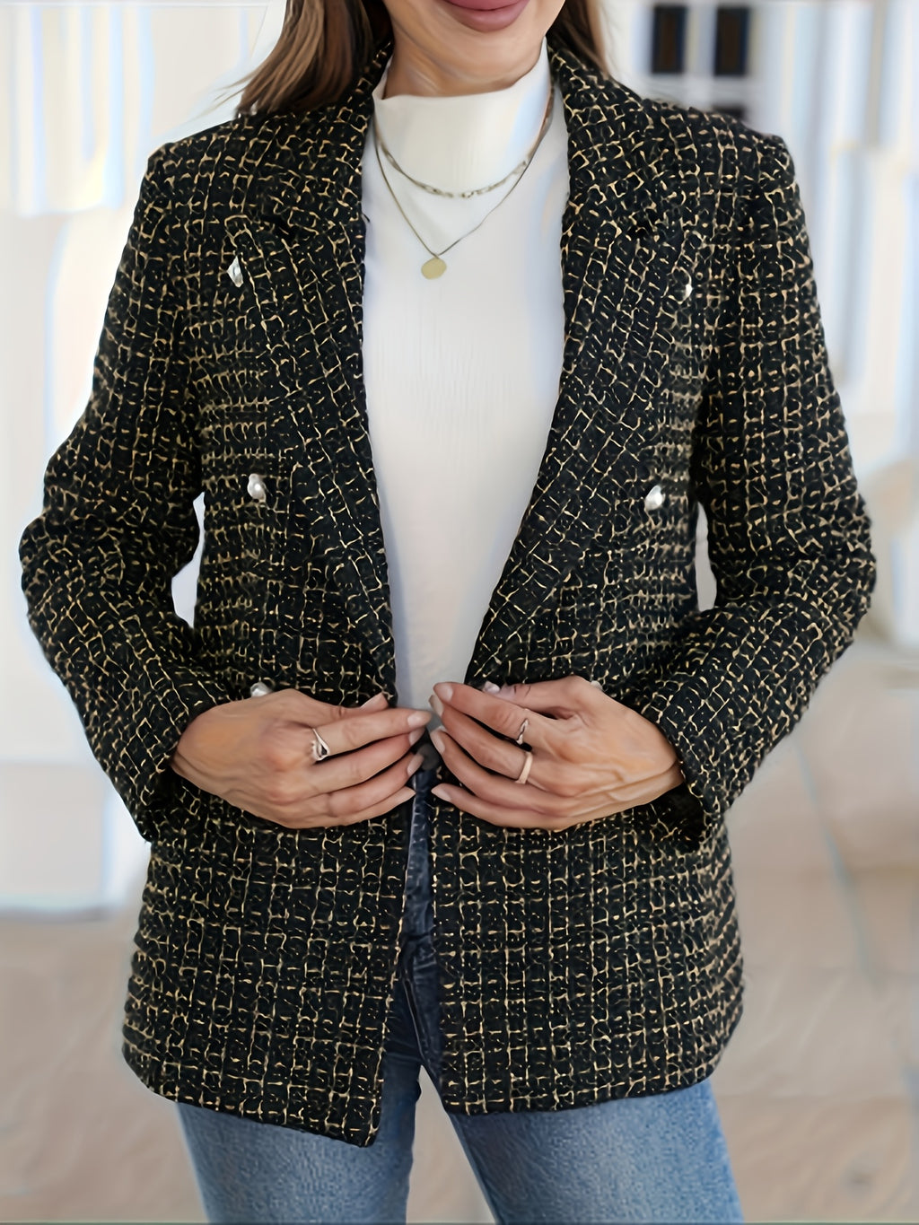 Blazer grande taille en tweed, doublure, tenue structurée, autre coloris