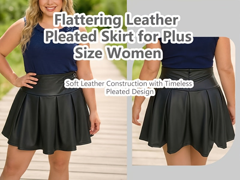 Jupe grande taille en cuir synthétique, plissés, allure cuir