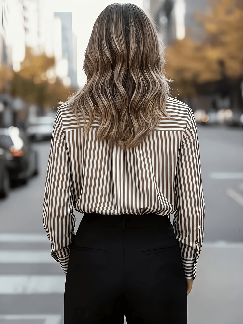 Chemise grande taille à rayures, coupe oversize, col à revers, boutonnage, porté de face
