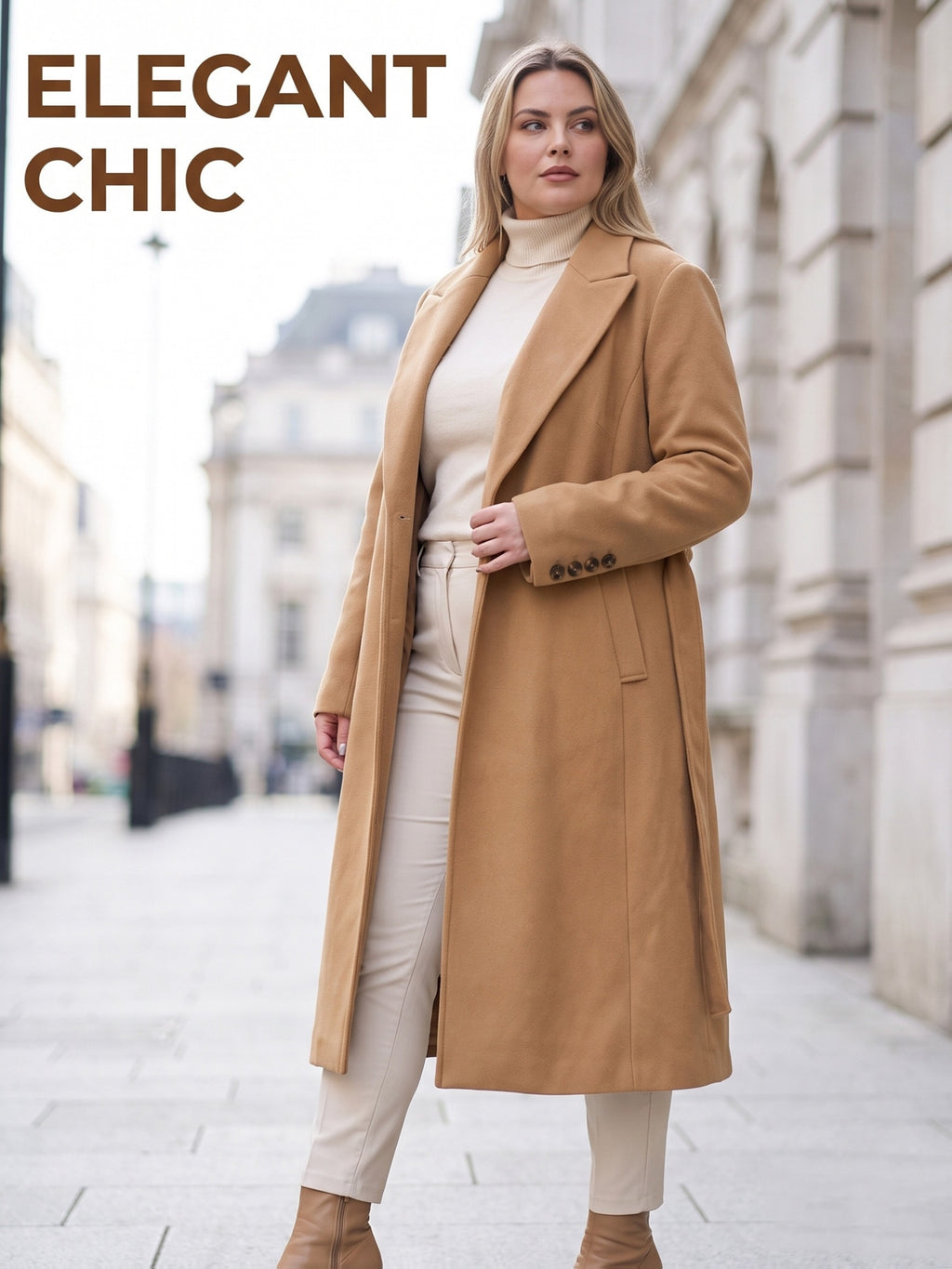 Manteau grande taille, col à revers, ceinture assortie, chaleur d'hiver, détail du tissu