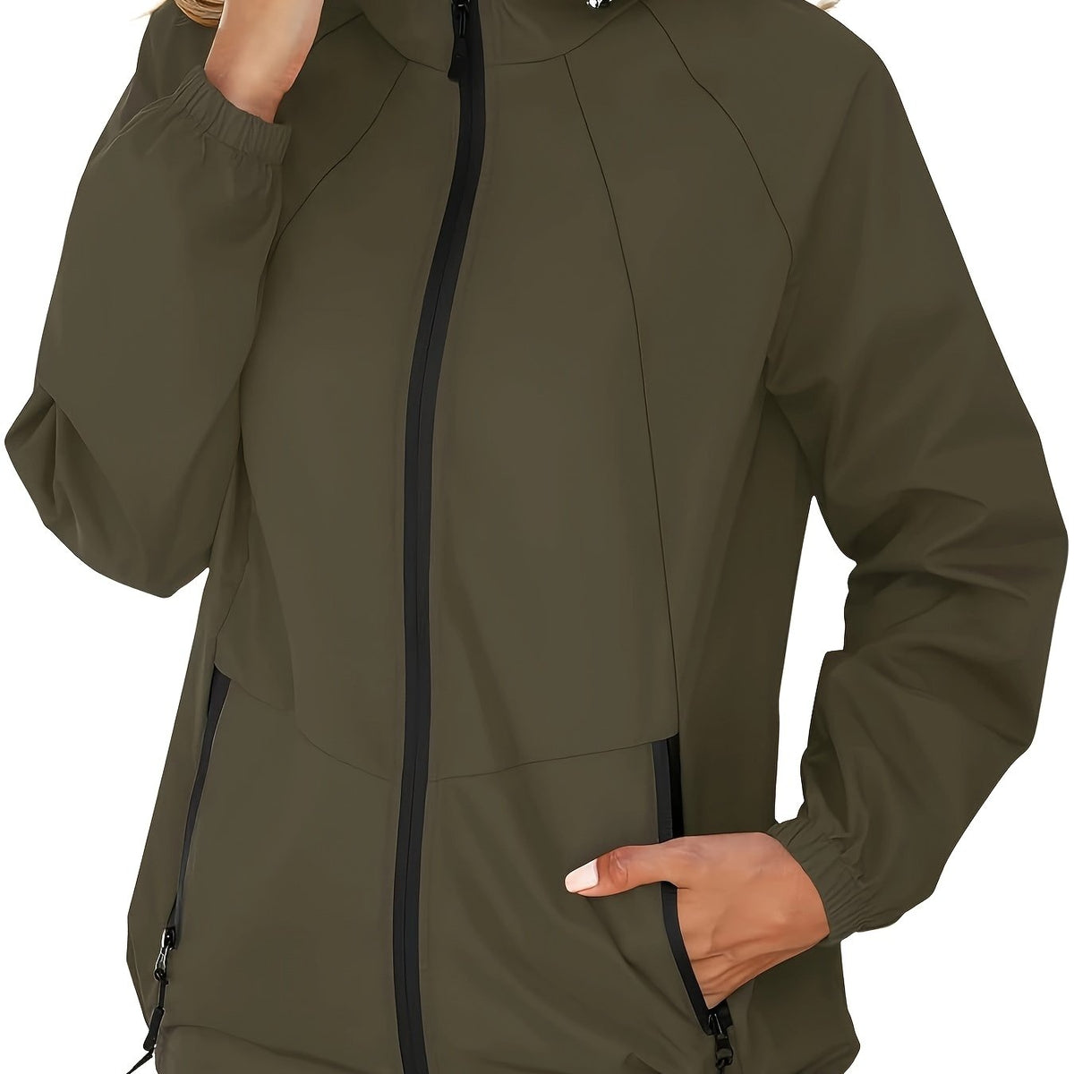 Manteau grande taille, fermeture zippée, esprit trench, tissu opaque