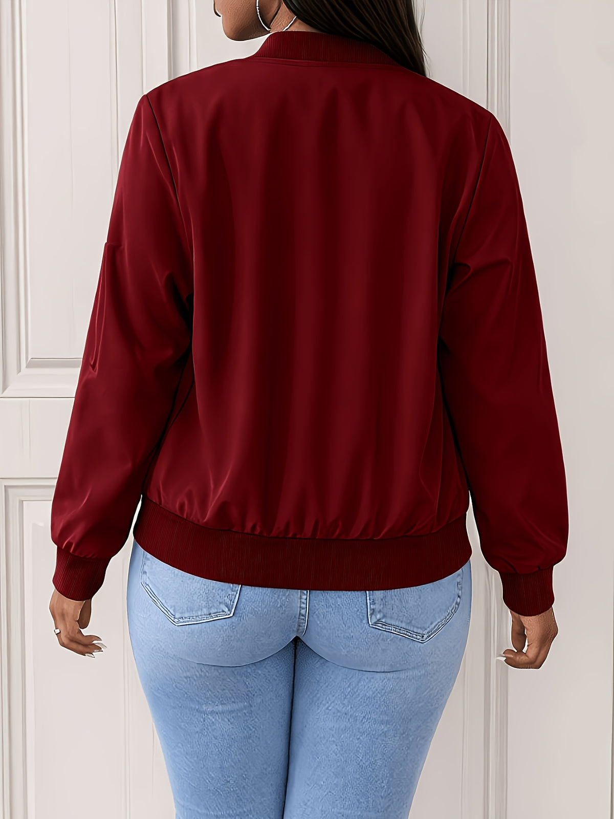 Veste grande taille, fermeture zippée, toutes saisons, détail du tissu