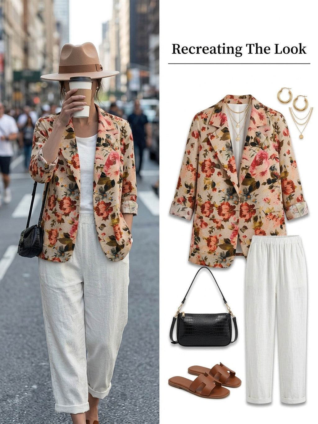 Blazer grande taille à imprimé fleuri, coupe ample, tombé fluide, vu de dos