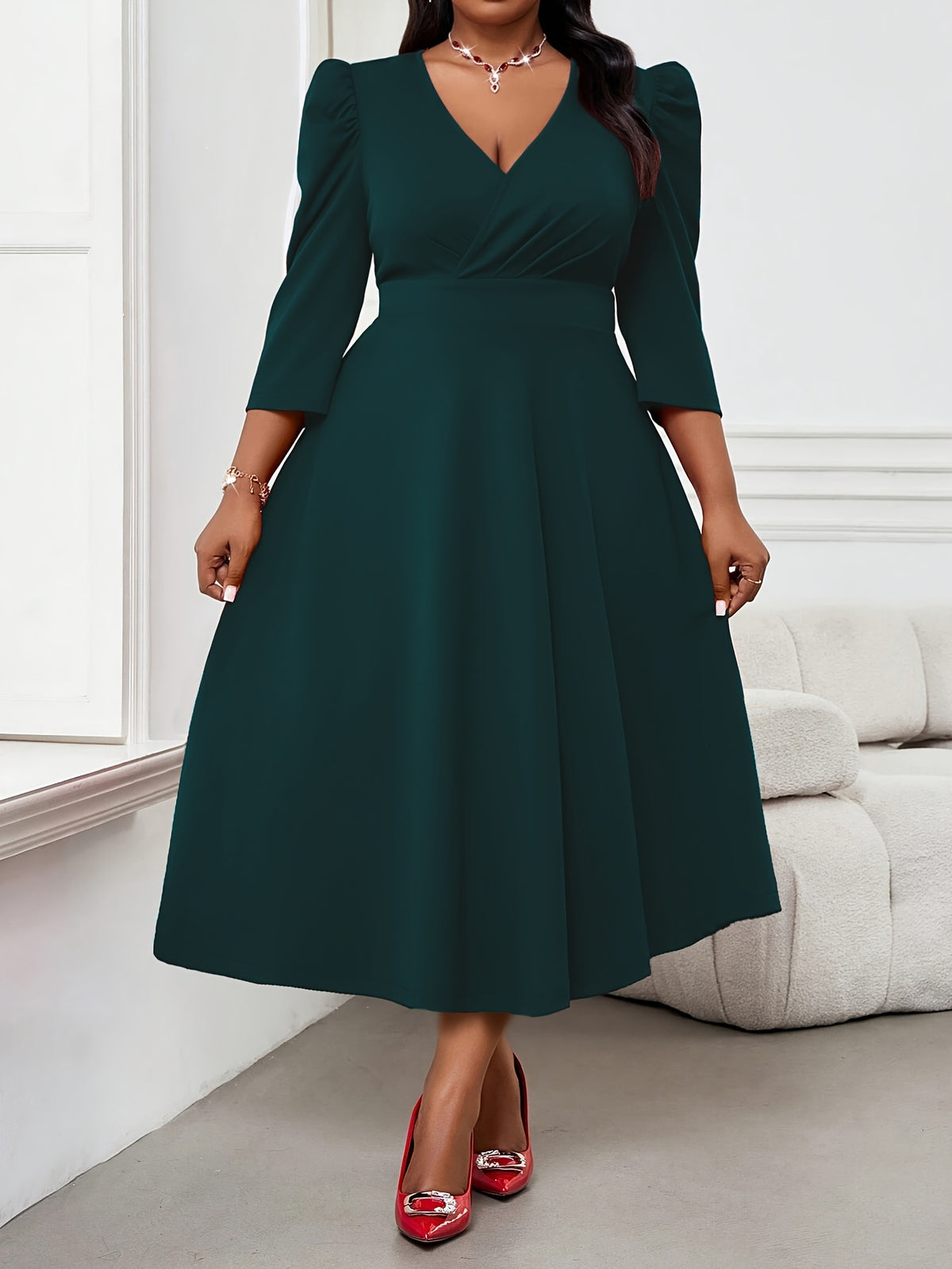 Robe patineuse grande taille — Crêpe extensible manches 3/4